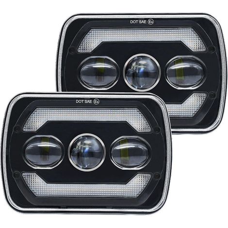 2 Stück 7-Zoll-LED-Scheinwerfer, zugelassen 7x6 und 5x7 Zoll LED-Scheinwerfer mit weißem Fern-/Abblendlicht und Tagfahrlicht in Gelb.