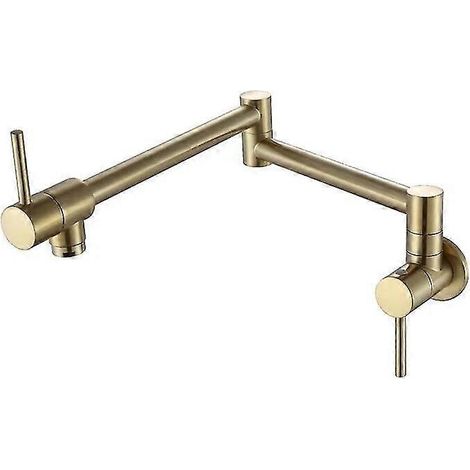 Robinet de cuisine mural pliable et élégant, mitigeur de cuisine monotrou avec bec pivotant et pliable, finition chromée et dorée - WELLNGS (1/5)