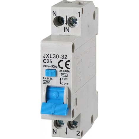 gloca Interruttore Magnetotermico Differenziale 1P+N 25A 30mA 220V 4.5KA 1 Modulo DIN C25 (1/4)