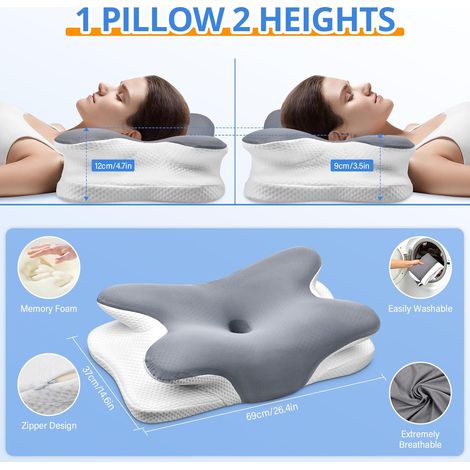 Ergonomisches 2-in-1-Nackenstützkissen aus Memory-Schaum (grau) (1/4)