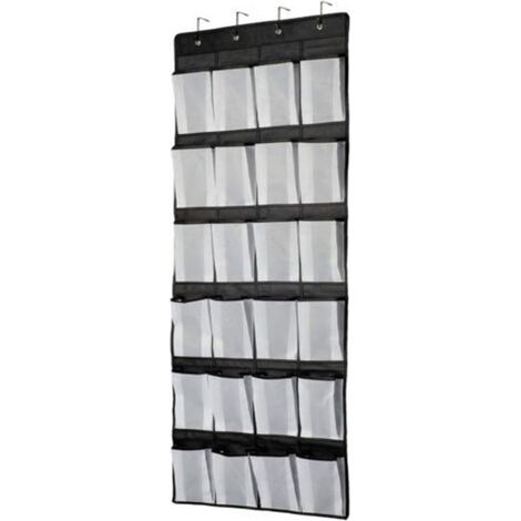 Black Over The Door Hanging Organizer, Shoe Rack, Shoe Storage, 24 Large Mesh Pockets for Bedroom, Bathroom, Closet, 140 x 55 cm (1/5)