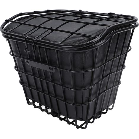 Panier de vélo avec doublure noire, résistant à l'eau, en métal, pour vélo et scooter électrique. Panier de rangement avant pour vélo électrique avec doublure noire et panier de rangement en métal imp (1/5)