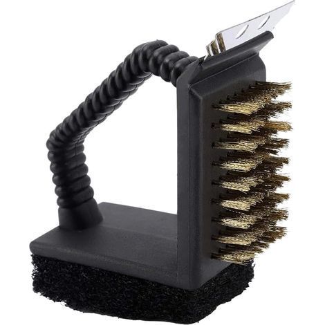 Spazzola per barbecue 3 in 1 con setole in acciaio, raschietto e spugna abrasiva, per la pulizia del barbecue con impugnatura ergonomica, accessorio per la pulizia di barbecue a gas e a carbone (1/5)