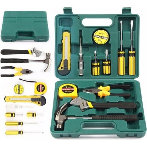 Trade Shop - Koffer mit 16 Reparaturwerkzeugen, Messgerät, Hammer, Schraubendreher, Zange, Schraubenschlüssel -