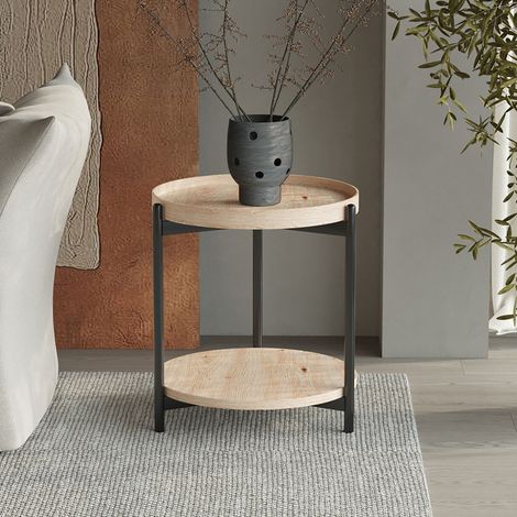 Table basse ronde 45x45x55 cm effet bois (1/5)