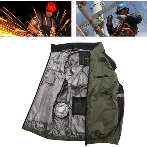 Chaqueta ventilada con aire acondicionado, talla XL, color verde oliva, resistente a los rayos UV, poliéster transpirable, para el trabajo y el senderismo, con 2 ventiladores USB. (1/5)