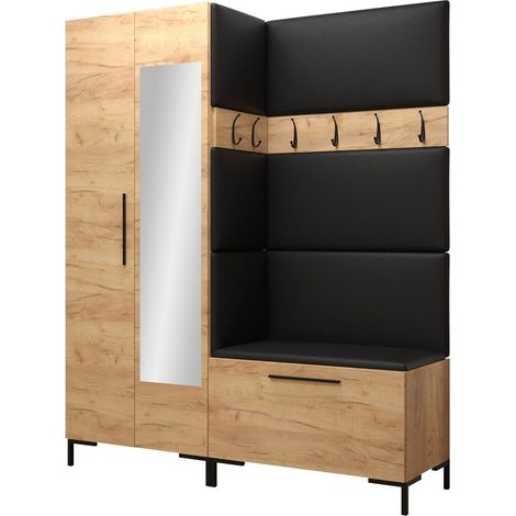 Conjunto para recibidor Nomal IX, Craft roble, 196x158x46cm, Espejo, Tapiz, Aglomerado laminado, Montada en la pared, Colocada