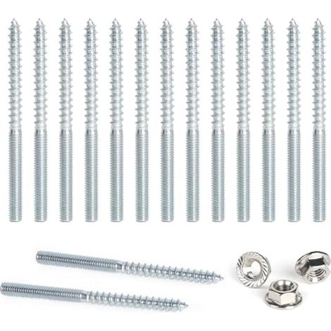 Vis à tête Torx, 15 vis à double tête M6 x 80 mm, filetées et à double filetage avec écrous de blocage, galvanisées (1/5)