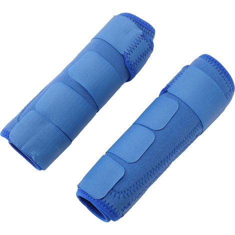 paire de guêtres de sport bleues pour chevaux, respirantes et protectrices, avec fermeture auto-agrippante, taille L. (1/5)