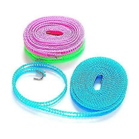Lot de 6 cordes à linge en nylon antidérapantes, portables et coupe-vent, avec crochet en métal, pour une utilisation intérieure et extérieure. (1/5)