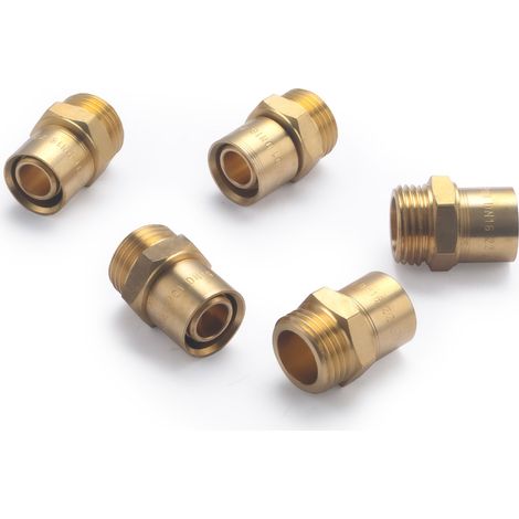 Noyon & Thiebault – Raccord mâle à glissement pour tube PER Ø16 – M15x21 (1/2) – Laiton brut pour circuit d'alimentation eau chaude/froide – Lot de 5