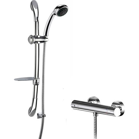 Current Round Thermostatic Bar Valve and Luxury Curved Slider Rail Kit Shower Bundle - Chrome - Balterley