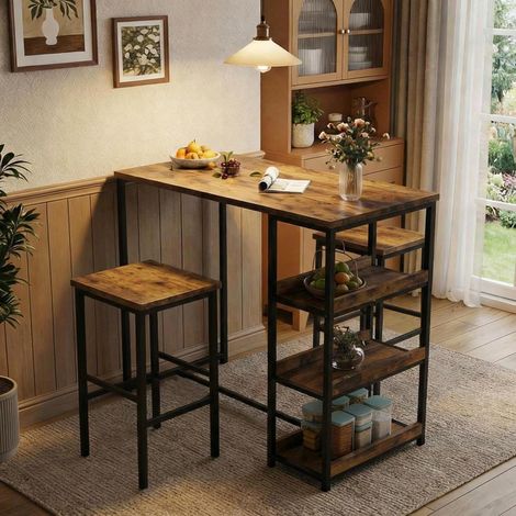 Table en bois 2 places avec tabourets et rangements pour petit espace (1/5)