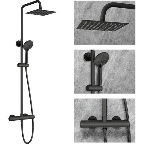 SKY Bathroom Thermostatic Exposed Shower Mixer Twin head Large Bar Set Matt Black