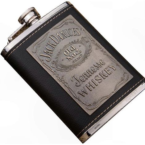 8-Unzen-Edelstahl-Spirituosenflasche, schwarze Leder-Wasserflasche für Outdoor-Reisen, Weinkrug für Herren (1/5)