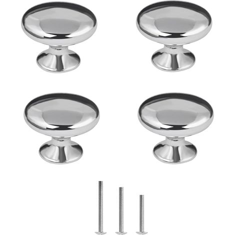 Lot de 4 poignées de porte rondes en chrome poli pour placard, armoire, placard, tiroir, chambre, salle de bain, meubles, etc. Diamètre 30 mm - Argenté (1/5)