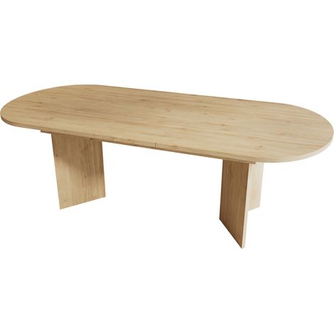 Table à manger extensible 160/200 x 90 cm avec coins arrondis, plateau épais, style simple, couleur chêne (1/5)