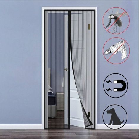 Porte moustiquaire, moustiquaire magnétique à mailles ultra fines, fermeture automatique magnétique, rideau anti-moustique pour porte patio de couloir, aucun perçage requis 90 x 210 cm (1/3)