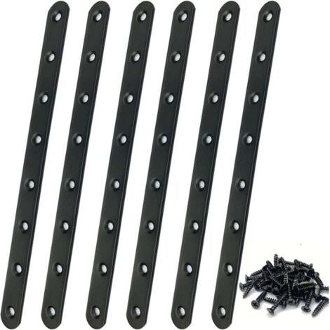 Plaque Perforée Noire 293 x 19 x 3mm Fixation Droits Plats Plaques D'assemblage 6pcs Plaque de Réparation Équerre Plate de Fixation Solide et Robuste Pour Mobilier Armoires Étagères (6, 293193