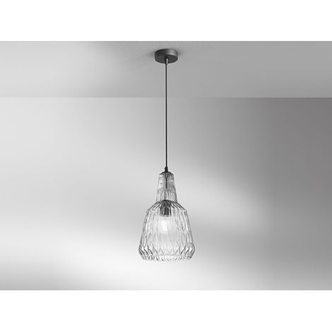LED Hängelampe einflammig, Kristallglas Grau facettiert, Ø 23cm