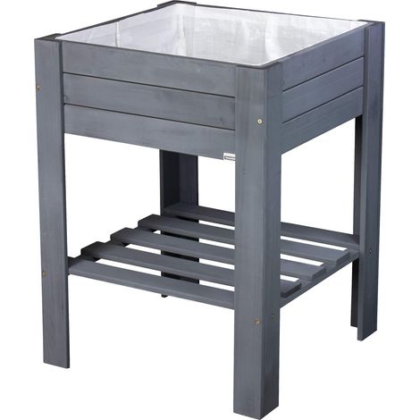 Jardinière surélevée - GreenBOX Light - Bois Tendre, Bois Massif FSC®, Anthracite, 53,5 x 53,5 x 70 cm, étagère, Sac à Plantes Inclus - 25035001 (1/5)