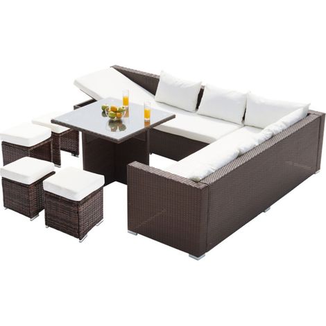 Gartenmöbel-Set für 10 Personen aus braunem geflochtenem Kunstharz SAMOA (1/5)
