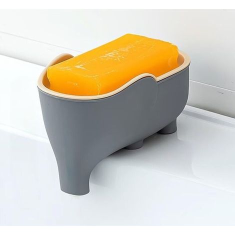 Portasapone a forma di elefante carino, portasapone con scolapiatti, porta spugna con vassoio per l'acqua, blu