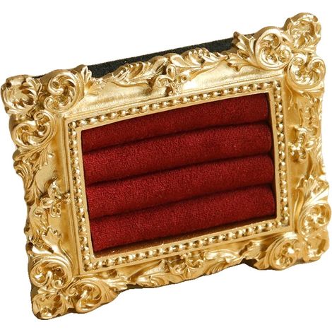 Espositore per gioielli, organizer in velluto, design barocco, 4 pezzi rossi (1/2)