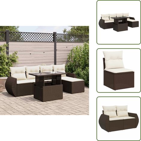 6-tlg. Garten-Sofagarnitur mit Kissen Braun Poly Rattan - Gartensofa Set - Garten Sofa Set - Outdoor Sofa Set - Garten Sofagarnitur (1/5)