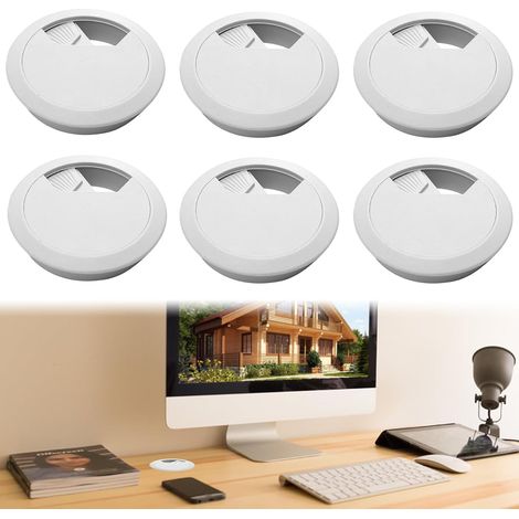 Lot de 6 passe câbles de bureau blanc Gestion professionnelle des câbles pour la maison et le bureau Cache câbles de bureau robuste de 50 mm en plastique ABS (1/5)