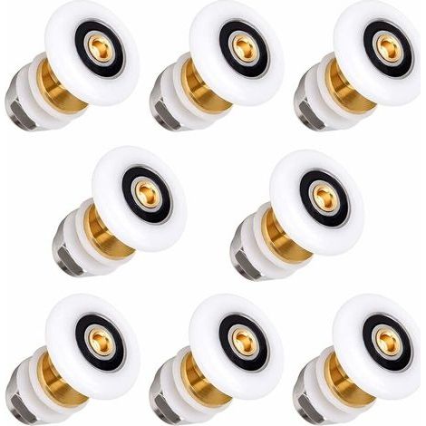 Roues de douche pour portes coulissantes - 8 roues de rechange en laiton de 20 mm pour portes coulissantes en verre avec roulements à billes. (1/5)