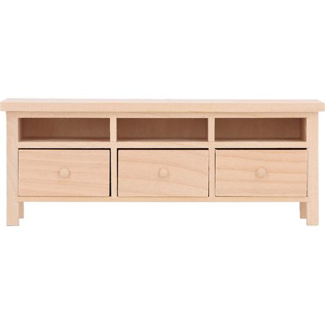 Meuble TV miniature en bois avec tiroirs simulés pour maison de poupée 1/12, modèle décoratif brut (1/5)