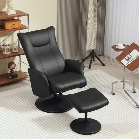 Chefsessel mit Hocker, Lederoptik, drehbar, verstellbare Lehne, bis 150 kg, Schwarz (1/5)