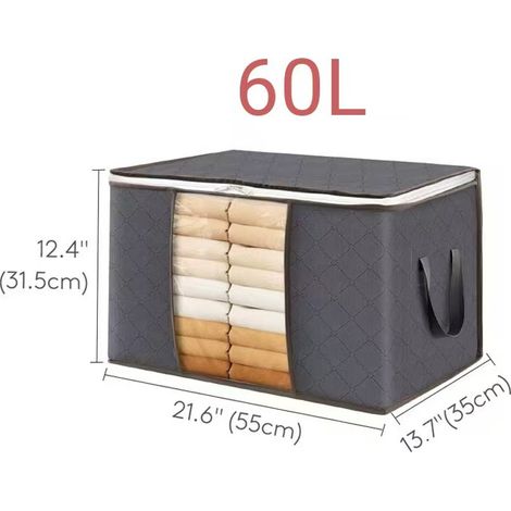 Sac rangement vêtements non tissé gris 60L 55×35×31,5cm, lot de 3