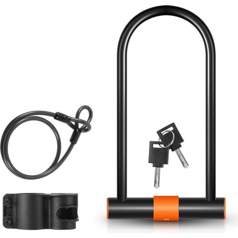 1 Antivol en U, Câble acier, Cylindre cuivre, Support fixation, Vélo route VTT électrique pliant (1/5)