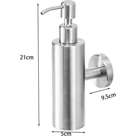 Dispensador de jabón de pared de acero inoxidable, Bomba de jabón, Dispensador de jabón de manos para hoteles, Acero inoxidable, Plata (1/5)