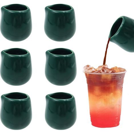 Set of 6 green porcelain pots - 50 ml - Whey without handle - Mini ceramic creamer - For milk, coffee, sauce (1/5)