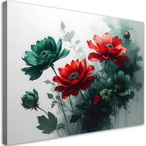 Cuadro en Lienzo Flores rojas y verdes plantas 30x20 (1/5)
