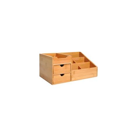 Schreibtisch-Aufbewahrungsbox – Schreibtisch-Organizer – 7 Fächer, 2 Schubladen – Lackierter Bambus, Bambus