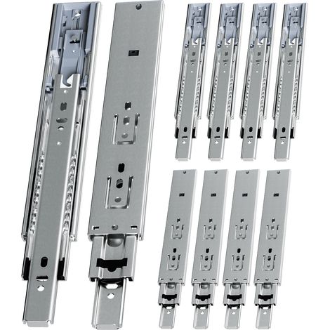 Randaco 5 Paar Schubladenschienen 250 mm Vollauszug, 3-teilig, Softclose mit Selbsteinzug, 45 kg Tragkraft, Schubladenauszug aus Stahl (1/5)