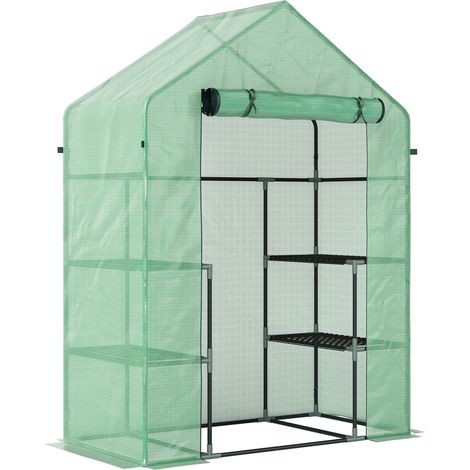 Serra da Giardino 142x73x195 cm con 2 Mensole a 3 Livelli e Ingresso a Zip in Acciaio e PE Verde (1/5)