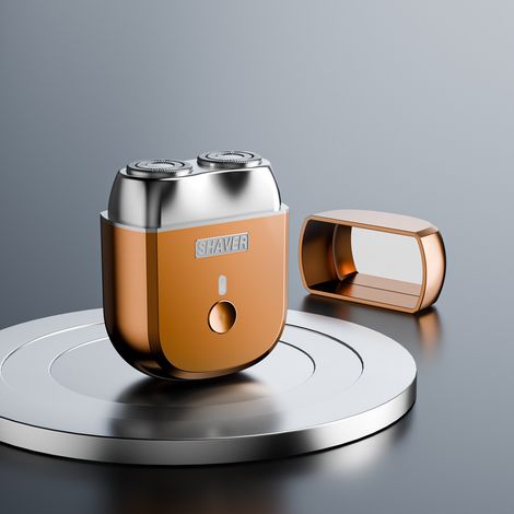 Tragbarer Mini-Elektrorasierer mit doppelter magnetischer Klinge, USB-aufladbar, kompakt für Reise und Auto, Geschenk für Männer, Orange-lsw