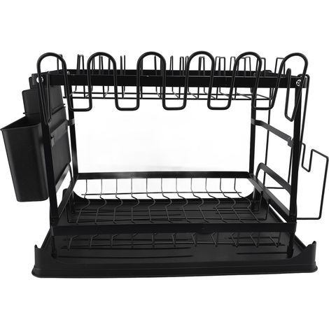 Scolapiatti da cucina, scolapiatti multifunzionale per uso domestico, con sistema di drenaggio automatico dell'acqua, nero, completo
