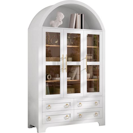 Buffet, meuble de salon, meuble de rangement, avec 3 portes, 4 tiroirs et un compartiment ouvert en arc, buffet de salon, crédence avec poignées en aluminium, panneaux de particules + MDF (1/5)