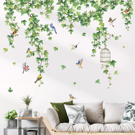 Stickers Muraux Verte de Vigne Autocollant Mural Plantes Oiseaux (1/5)
