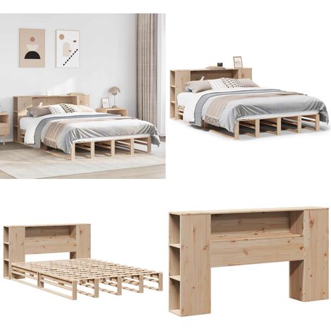vidaXL Massivholzbett mit Regal ohne Matratze 135x190 cm Massivholz