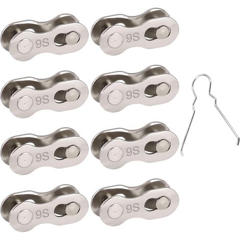 Pairs of 9-Speed Quick Links with Removal Tool, Missing Link Bicycle Chain for Quick Repair and Maintenance of Mountain and Road Bike Chains, Carbon Steel, Silver (1/5)