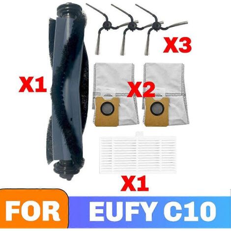 Pi��ces de rechange pour aspirateur robot Eufy C10 : brosse principale, filtre HEPA, brosse lat��rale, sac �� poussi��re