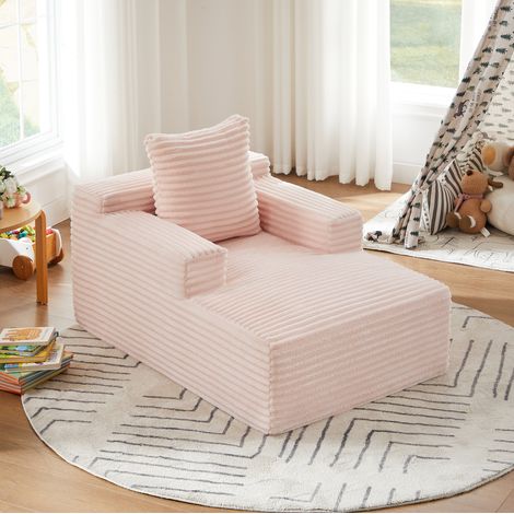 Chaise longue in velluto a coste rosa, 117 x 81 x 50 cm, senza montaggio, OKMYHOME (1/5)