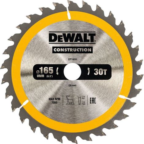 DEWALT Kreissägeblatt Handkreissäge 165/20 mm 30WZ DT1935-QZ